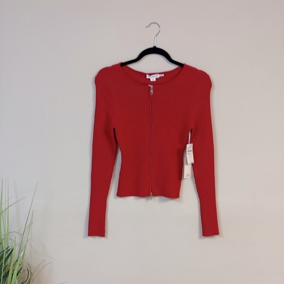 BNWT Good American Women’s Red Virgo Rib Zip-Up Cardigan $179USD - Picture 6 of 8